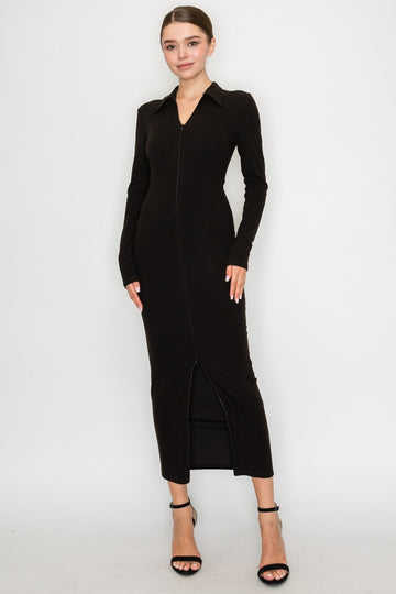 Front Zip Long Knit Dress