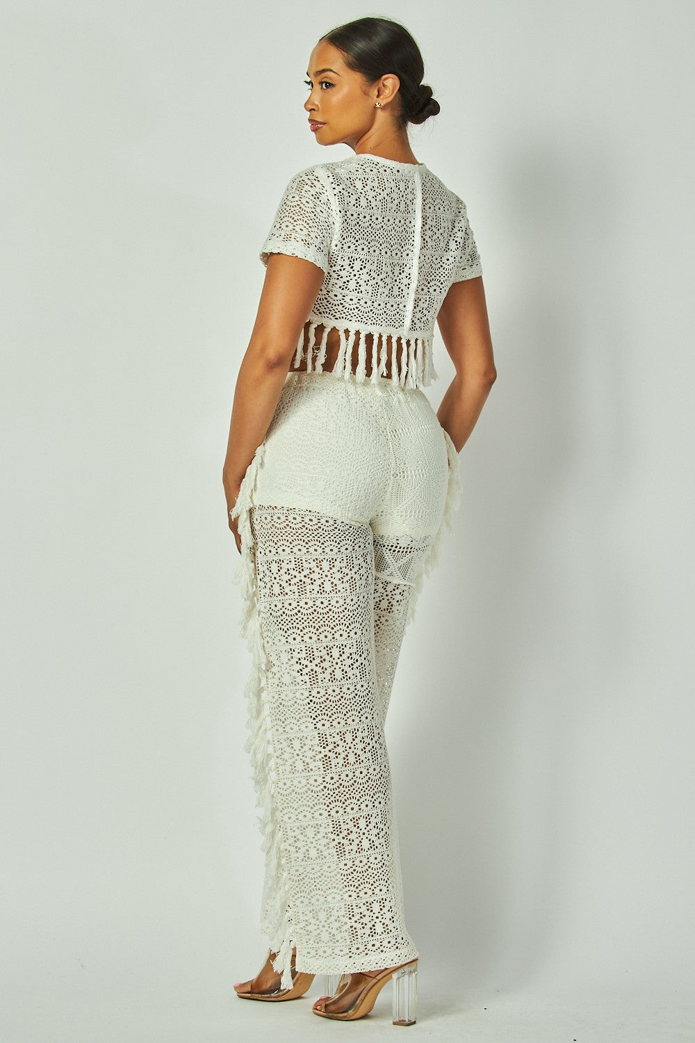 CROCHET FRINGE TOP AND PANTS