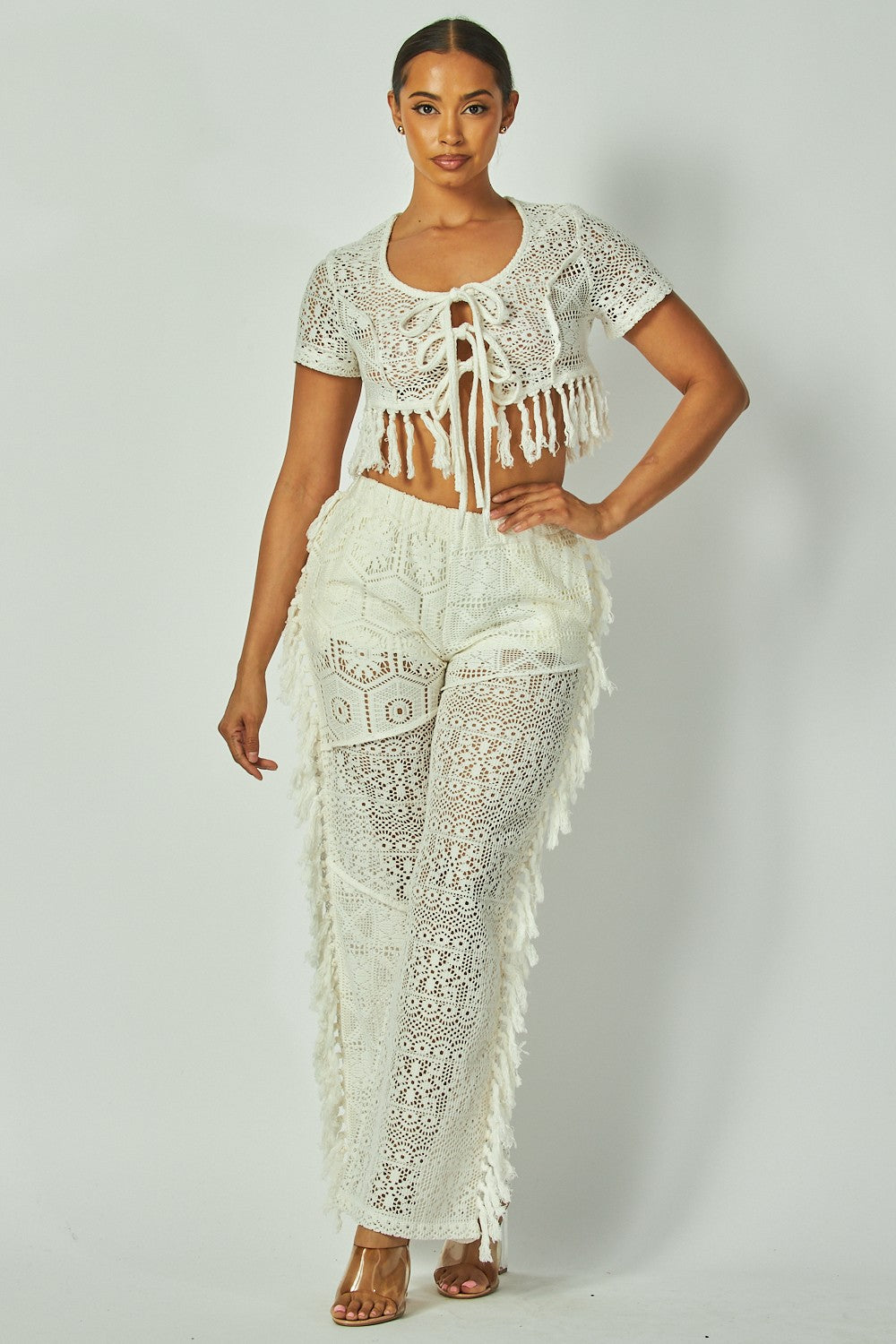 CROCHET FRINGE TOP AND PANTS