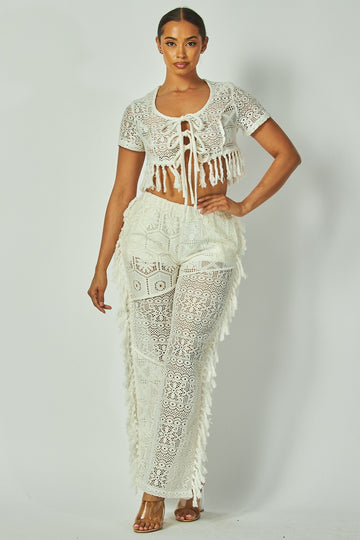 CROCHET FRINGE TOP AND PANTS