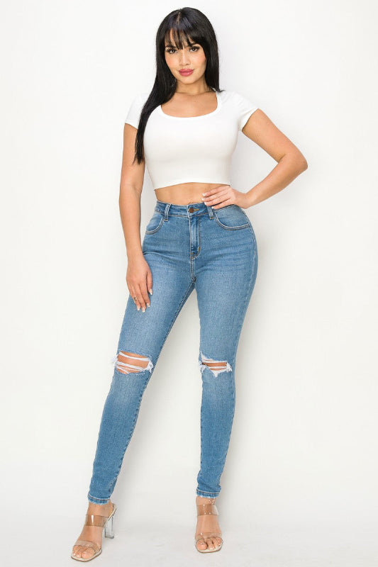High Rise Destructed Authentic Skinny