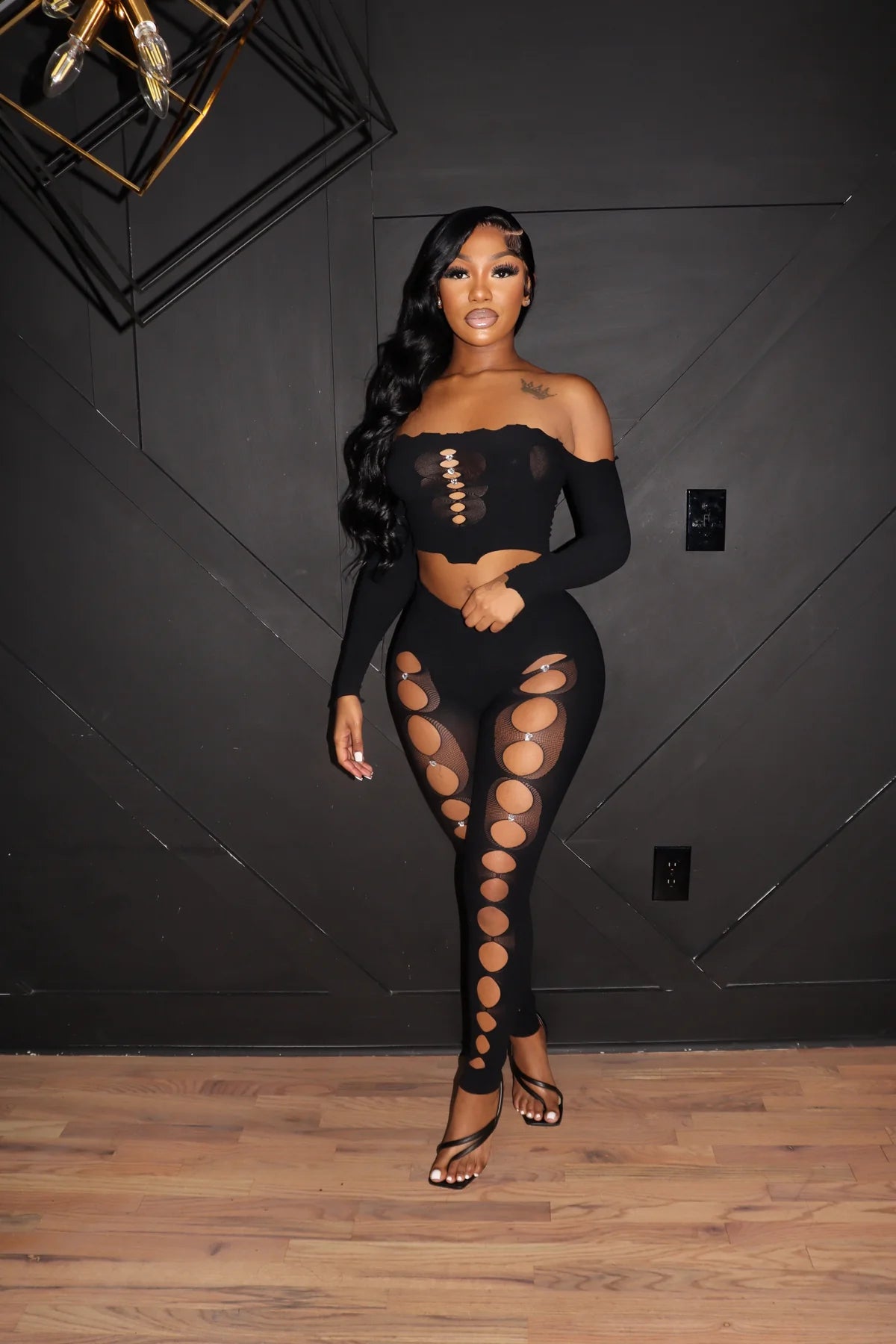 Off Shoulder Mesh Top and Tights