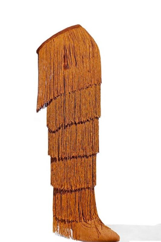 Thigh High Fringe Boot with Heel
