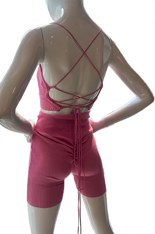 Back Lace Up Shorts Set