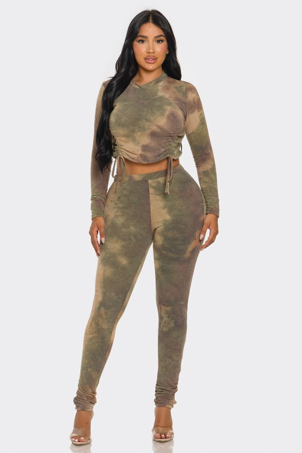 Tie Dye Crop Top & Ruched Ankle Legging Set