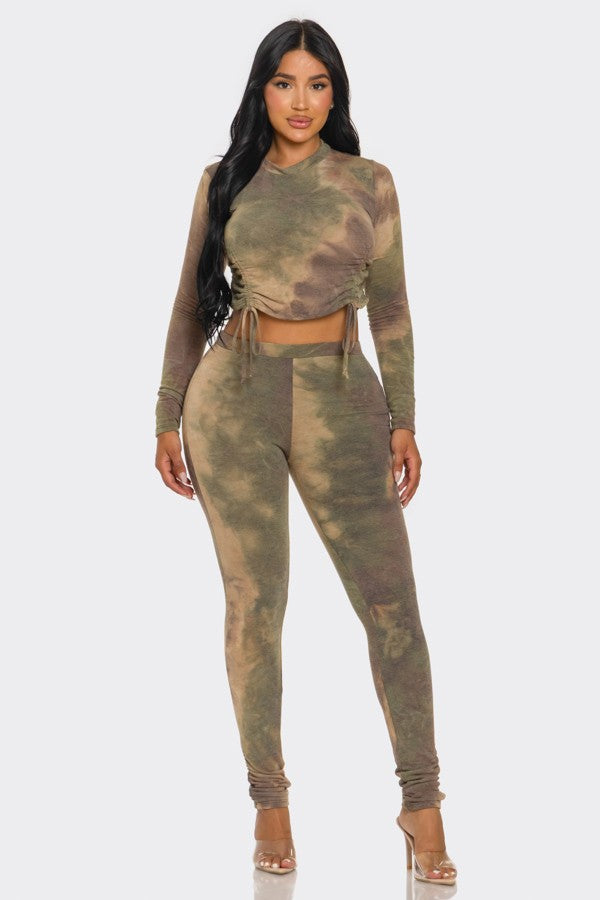 Tie Dye Crop Top & Ruched Ankle Legging Set