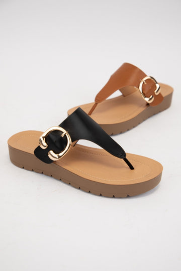 Bold Upper Thong Sandal With Golden Buckle