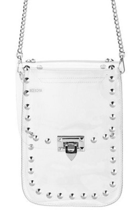 Ladies Clear See Thru Studded Cross Body Handbag