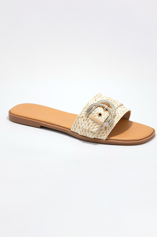 Embellished Buckle Slide Sandals