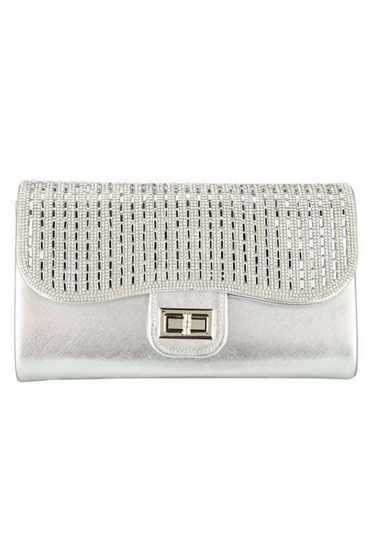 Rhinestone Flap Evening Clutch with Turn‑Lock Closure