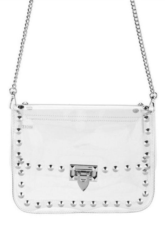 Ladies Clear See Thru Riveted Shoulder Handbag
