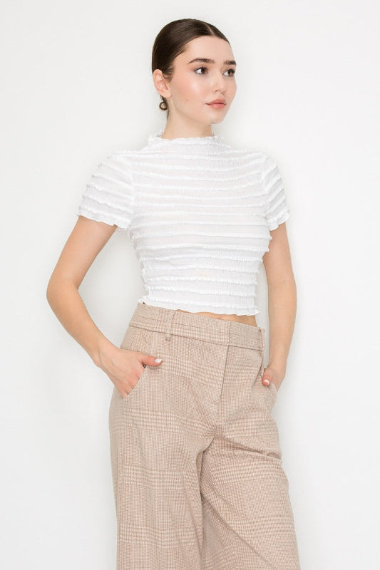 Puff Tiered Lace Short Sleeve Top