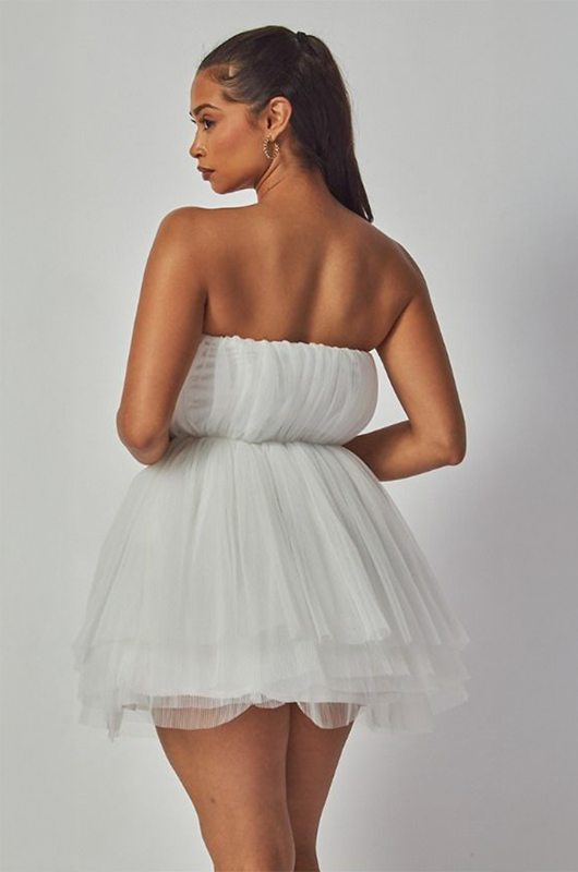 Off Shoulder Layered Mesh Dress