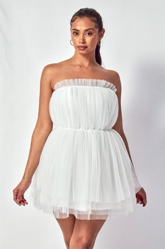 Off Shoulder Layered Mesh Dress