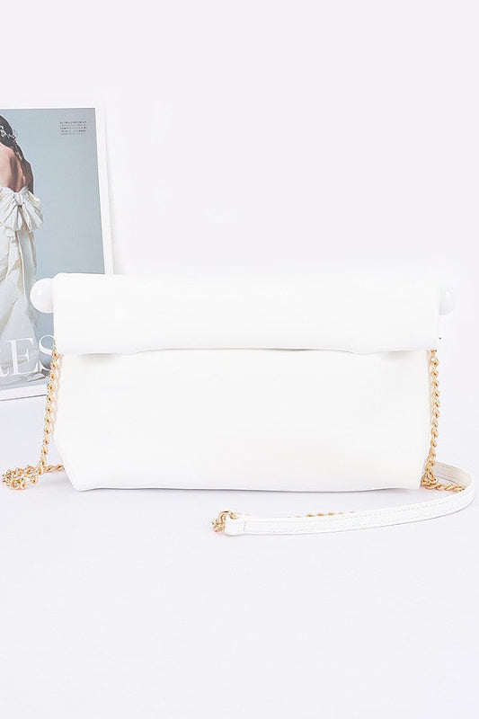 Faux Leather Clutch With Acrylic Ball