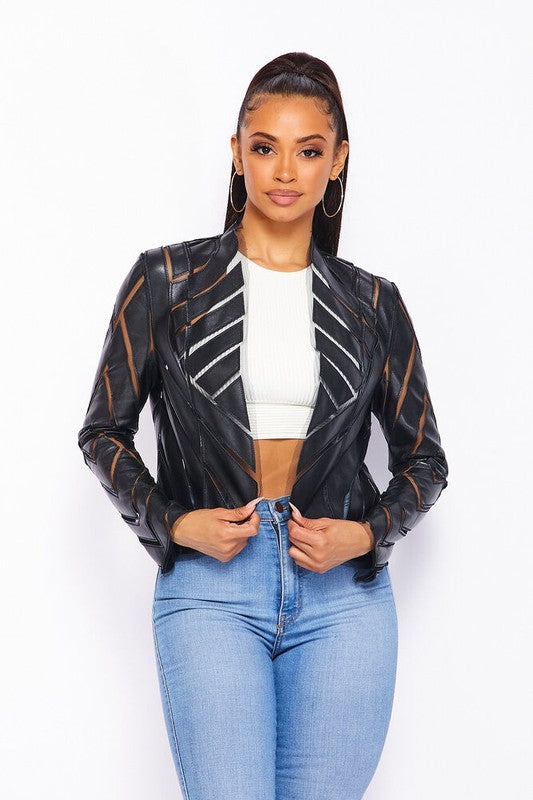 Faux Leather Patchwork Jacket HOT & DELICIOUS