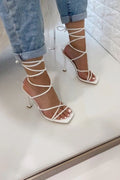 Strappy Lace Up Square Toed Heel SHOE MAGNATE INC